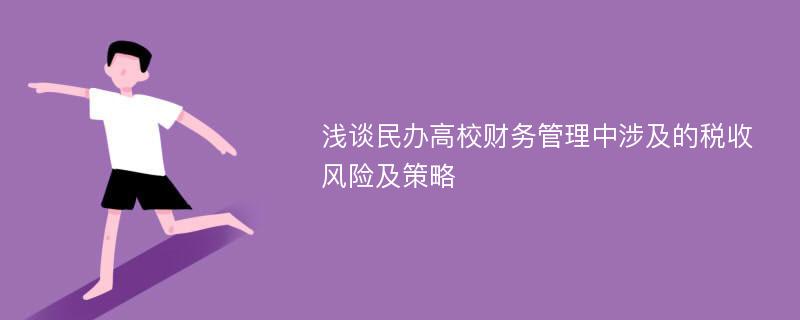 浅谈民办高校财务管理中涉及的税收风险及策略