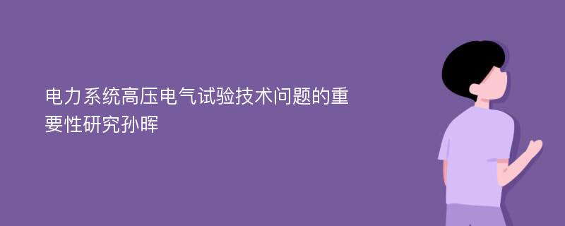 电力系统高压电气试验技术问题的重要性研究孙晖