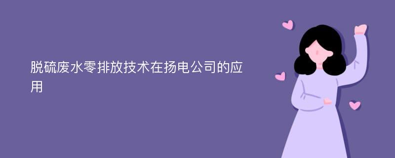 脱硫废水零排放技术在扬电公司的应用