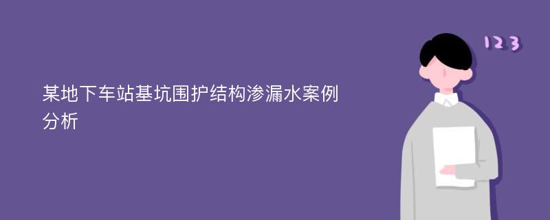 某地下车站基坑围护结构渗漏水案例分析