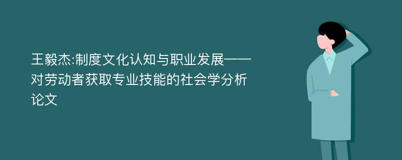 王毅杰:制度文化认知与职业发展——对劳动者获取专业技能的社会学分析论文