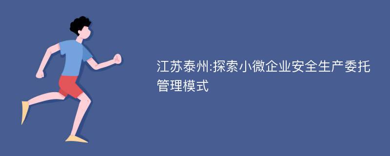 江苏泰州:探索小微企业安全生产委托管理模式