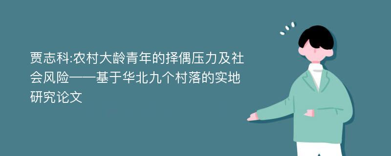 贾志科:农村大龄青年的择偶压力及社会风险——基于华北九个村落的实地研究论文