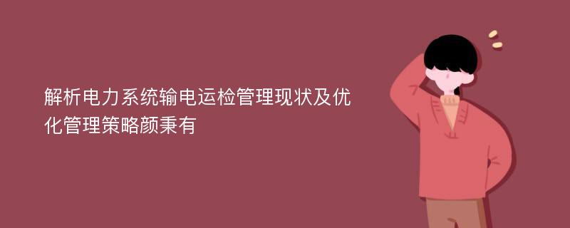 解析电力系统输电运检管理现状及优化管理策略颜秉有