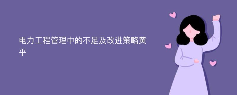 电力工程管理中的不足及改进策略黄平