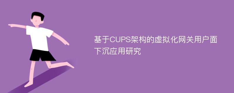 基于CUPS架构的虚拟化网关用户面下沉应用研究