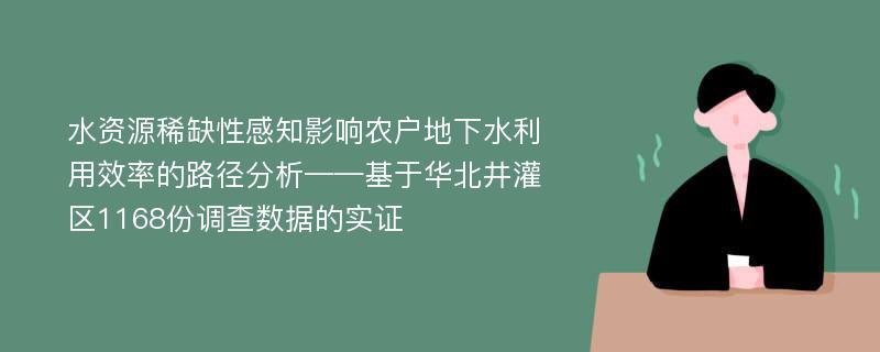 水资源稀缺性感知影响农户地下水利用效率的路径分析——基于华北井灌区1168份调查数据的实证