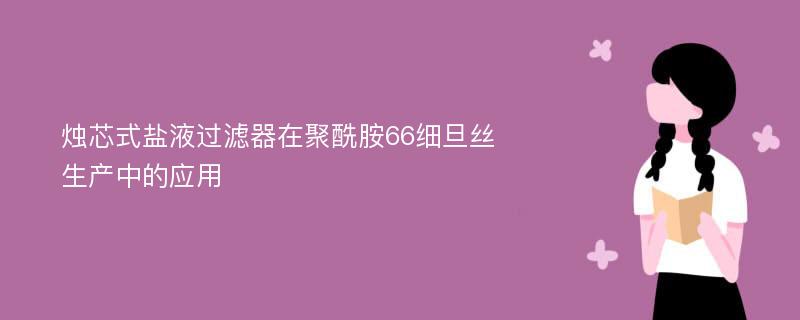 烛芯式盐液过滤器在聚酰胺66细旦丝生产中的应用