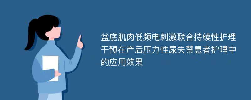 盆底肌肉低频电刺激联合持续性护理干预在产后压力性尿失禁患者护理中的应用效果