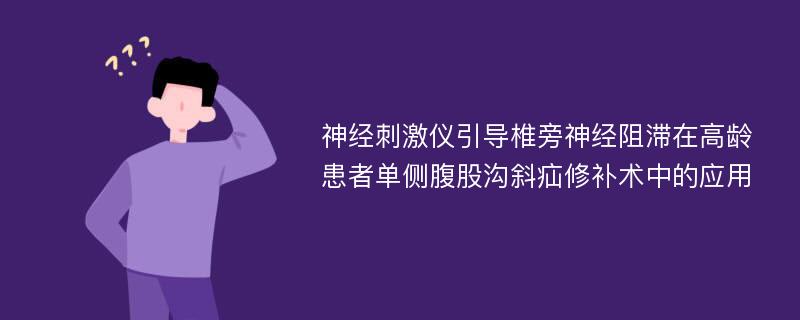 神经刺激仪引导椎旁神经阻滞在高龄患者单侧腹股沟斜疝修补术中的应用