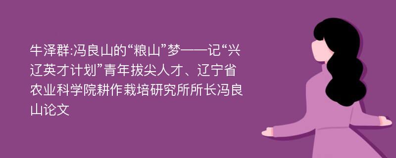 牛泽群:冯良山的“粮山”梦——记“兴辽英才计划”青年拔尖人才、辽宁省农业科学院耕作栽培研究所所长冯良山论文