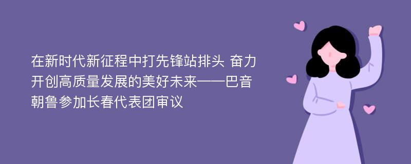 在新时代新征程中打先锋站排头 奋力开创高质量发展的美好未来——巴音朝鲁参加长春代表团审议