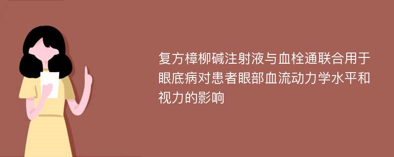 复方樟柳碱注射液与血栓通联合用于眼底病对患者眼部血流动力学水平和视力的影响