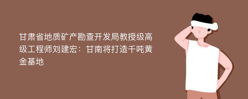 甘肃省地质矿产勘查开发局教授级高级工程师刘建宏：甘南将打造千吨黄金基地