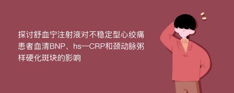 探讨舒血宁注射液对不稳定型心绞痛患者血清BNP、hs—CRP和颈动脉粥样硬化斑块的影响