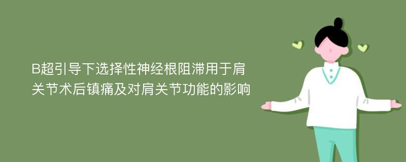 B超引导下选择性神经根阻滞用于肩关节术后镇痛及对肩关节功能的影响