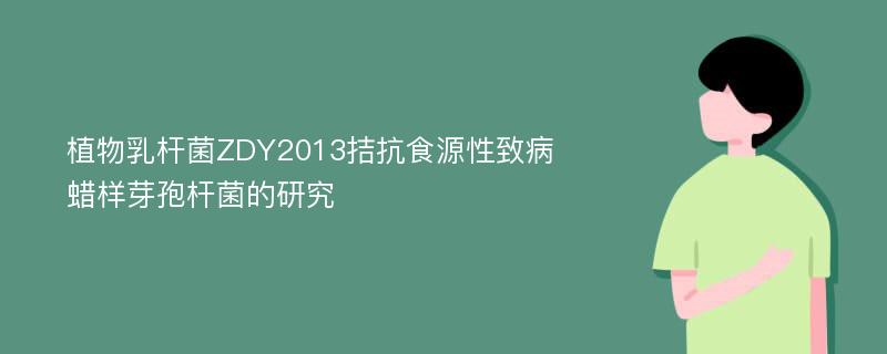 植物乳杆菌ZDY2013拮抗食源性致病蜡样芽孢杆菌的研究