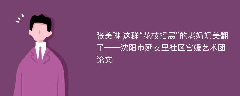 张美琳:这群“花枝招展”的老奶奶美翻了——沈阳市延安里社区宫媛艺术团论文