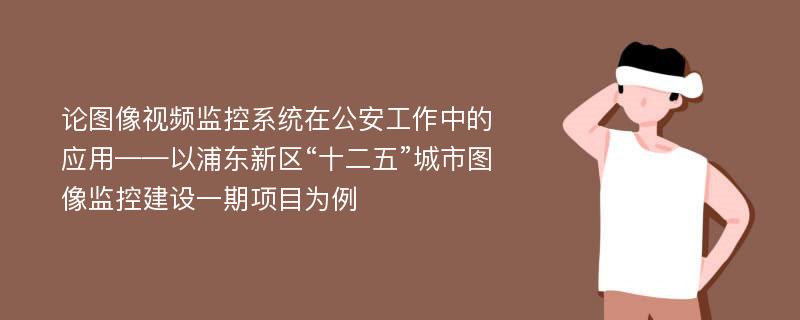 论图像视频监控系统在公安工作中的应用——以浦东新区“十二五”城市图像监控建设一期项目为例