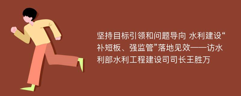 坚持目标引领和问题导向 水利建设“补短板、强监管”落地见效——访水利部水利工程建设司司长王胜万