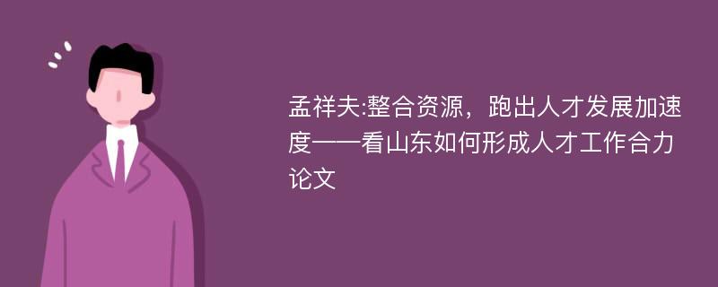 孟祥夫:整合资源，跑出人才发展加速度——看山东如何形成人才工作合力论文