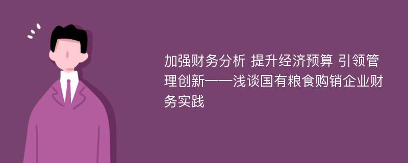 加强财务分析 提升经济预算 引领管理创新——浅谈国有粮食购销企业财务实践