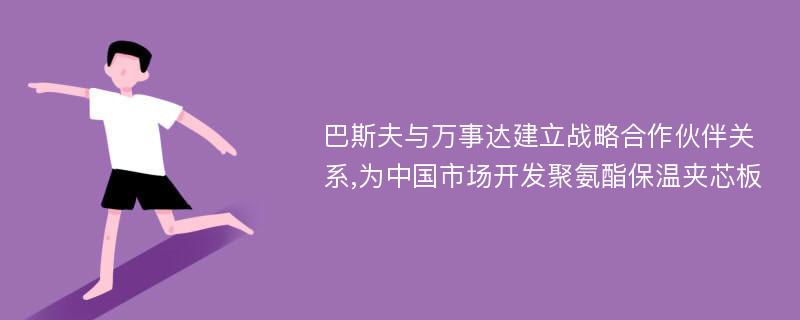 巴斯夫与万事达建立战略合作伙伴关系,为中国市场开发聚氨酯保温夹芯板