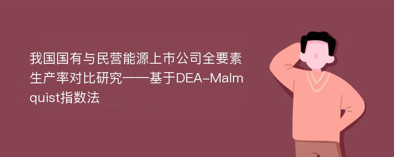 我国国有与民营能源上市公司全要素生产率对比研究——基于DEA-Malmquist指数法