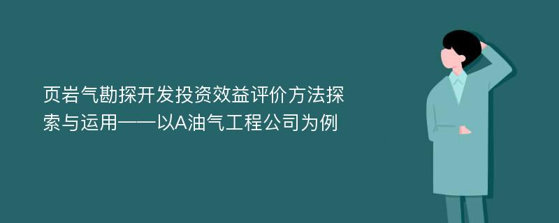 页岩气勘探开发投资效益评价方法探索与运用——以A油气工程公司为例