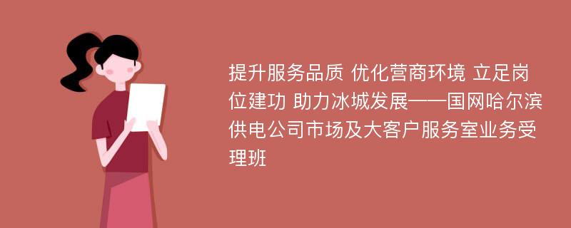 提升服务品质 优化营商环境 立足岗位建功 助力冰城发展——国网哈尔滨供电公司市场及大客户服务室业务受理班