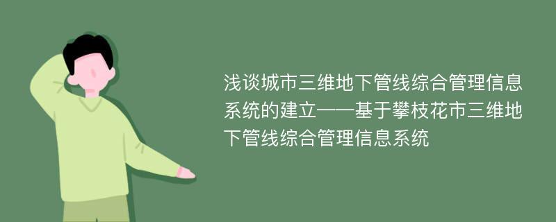 浅谈城市三维地下管线综合管理信息系统的建立——基于攀枝花市三维地下管线综合管理信息系统