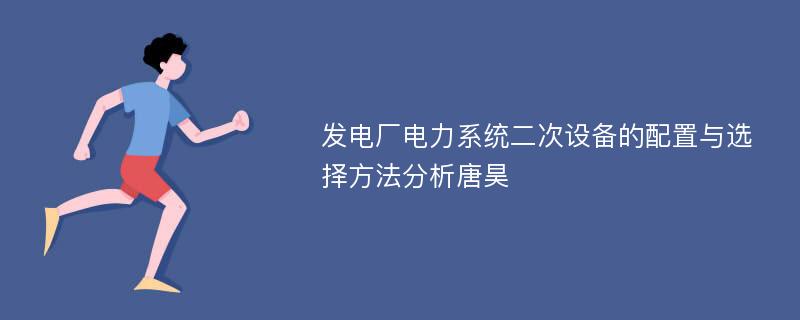 发电厂电力系统二次设备的配置与选择方法分析唐昊