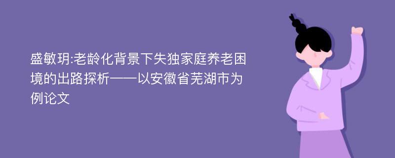 盛敏玥:老龄化背景下失独家庭养老困境的出路探析——以安徽省芜湖市为例论文