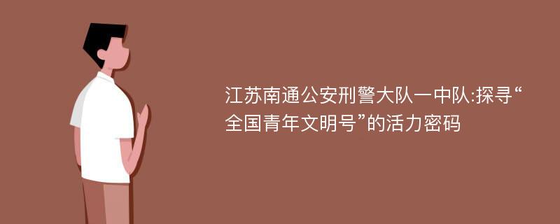 江苏南通公安刑警大队一中队:探寻“全国青年文明号”的活力密码