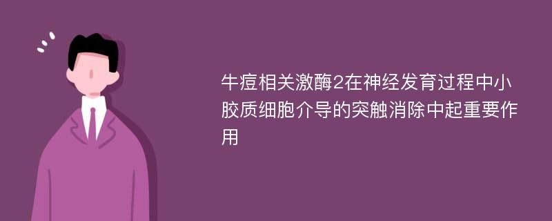 牛痘相关激酶2在神经发育过程中小胶质细胞介导的突触消除中起重要作用