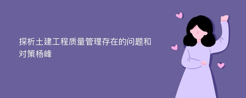 探析土建工程质量管理存在的问题和对策杨峰