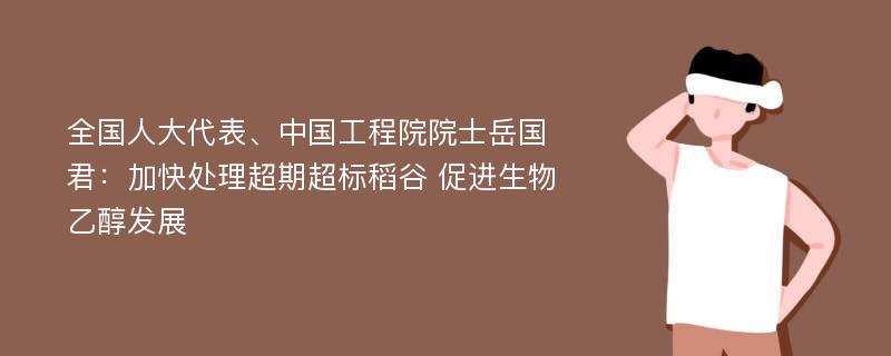 全国人大代表、中国工程院院士岳国君：加快处理超期超标稻谷 促进生物乙醇发展