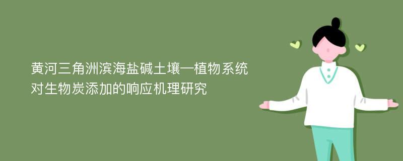 黄河三角洲滨海盐碱土壤—植物系统对生物炭添加的响应机理研究