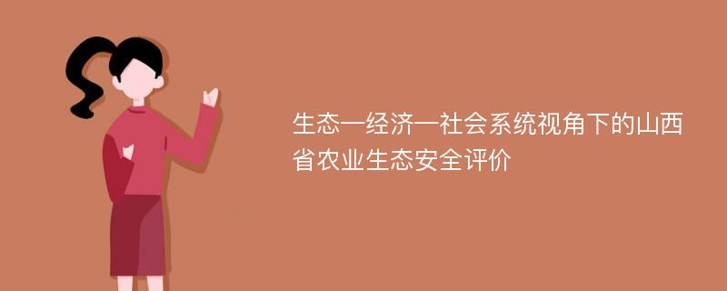 生态—经济—社会系统视角下的山西省农业生态安全评价