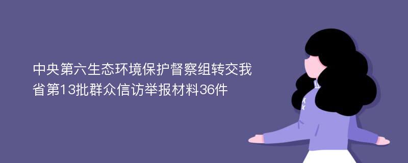 中央第六生态环境保护督察组转交我省第13批群众信访举报材料36件