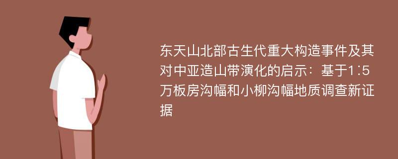 东天山北部古生代重大构造事件及其对中亚造山带演化的启示：基于1∶5万板房沟幅和小柳沟幅地质调查新证据