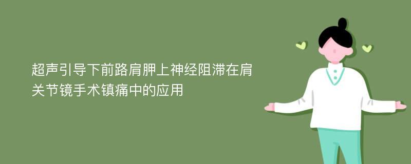 超声引导下前路肩胛上神经阻滞在肩关节镜手术镇痛中的应用