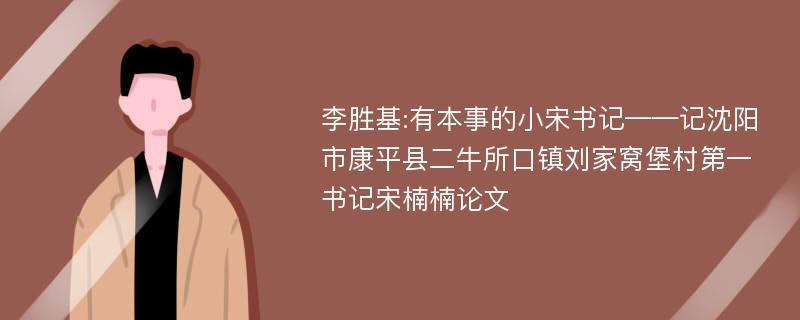 李胜基:有本事的小宋书记——记沈阳市康平县二牛所口镇刘家窝堡村第一书记宋楠楠论文