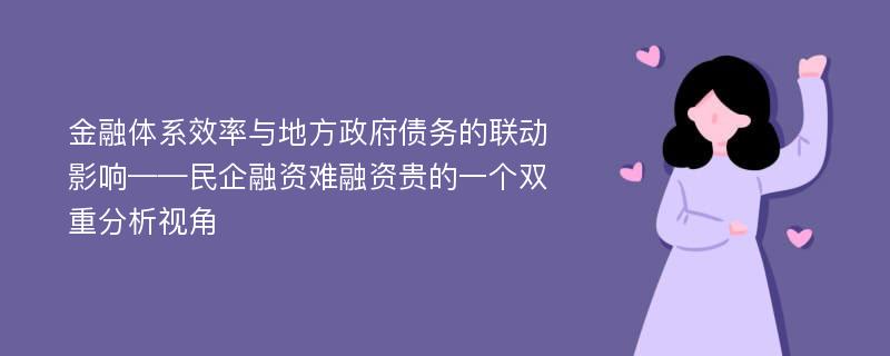 金融体系效率与地方政府债务的联动影响——民企融资难融资贵的一个双重分析视角