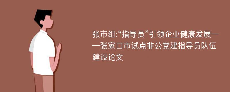 张市组:“指导员”引领企业健康发展——张家口市试点非公党建指导员队伍建设论文